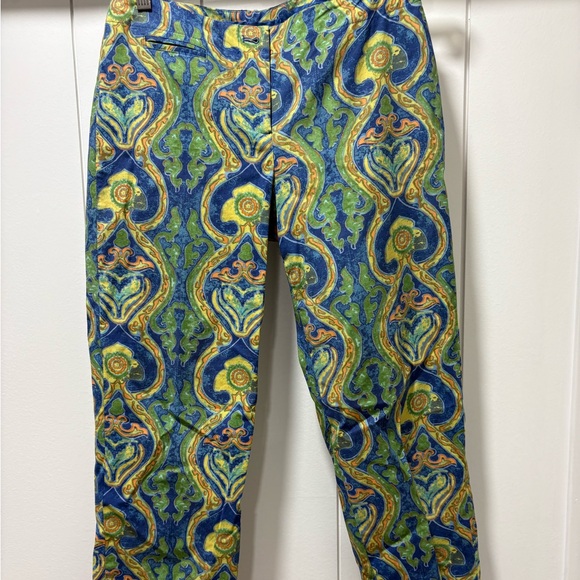 J. McLaughlin Pants Portman Slim Fit Watercolor Crop Pant Paisley  Size 8 Flaw - Picture 1 of 6